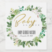 SUCCULENT WREATH FOLIAGE WATERVERF BABY SHOWER WIJN ETIKET (Enkel label)