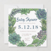 Succulente baby shower-uitnodigingskaart 2 kaart (Voorkant)
