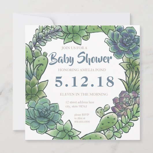 Succulente baby shower-uitnodigingskaart 2 kaart (Voorkant)