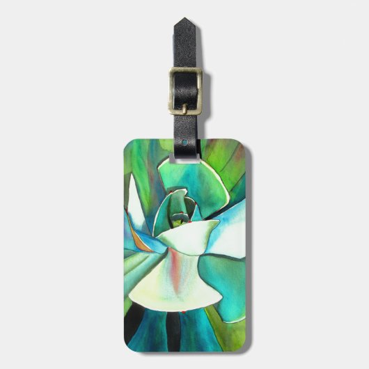 Succulente blauwe en groene woestijnkunst in de wa bagagelabel (Voorkant verticaal)