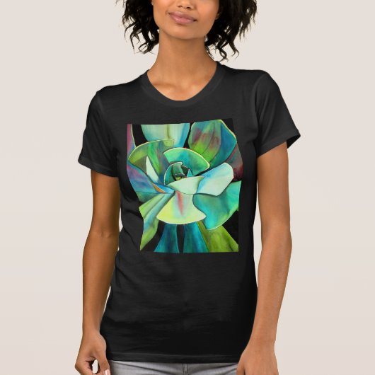Succulente blauwe en groene woestijnkunst in de wa t-shirt (Voorkant)