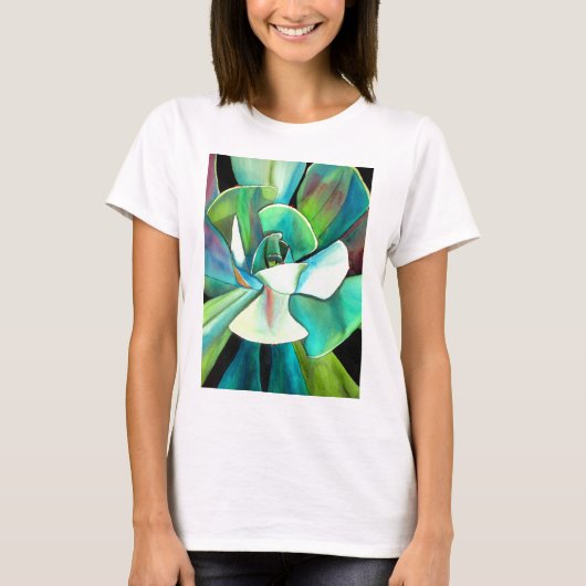Succulente blauwe en groene woestijnkunst in de wa t-shirt (Voorkant)