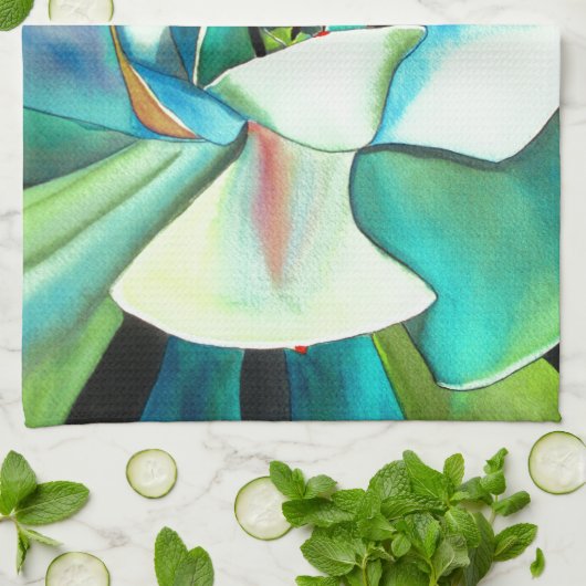 Succulente blauwe en groene woestijnkunst in de wa theedoek (Gevouwen)