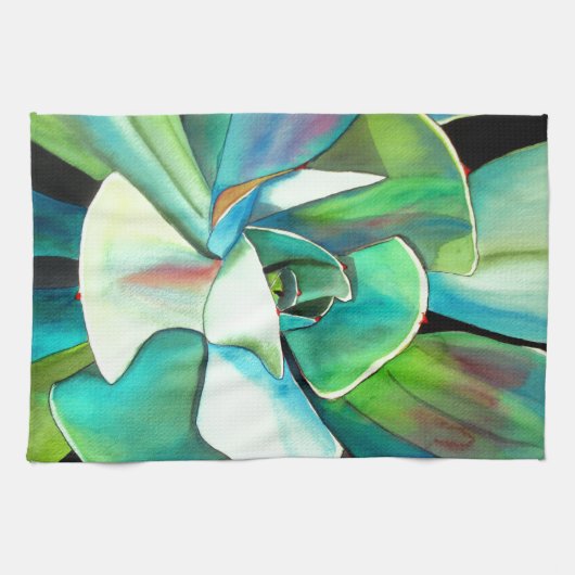 Succulente blauwe en groene woestijnkunst in de wa theedoek (Horizontaal)