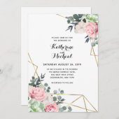 Succulente bloemen geometrische bruiloft uitnodigi kaart (Voorkant / Achterkant)