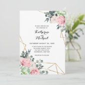 Succulente bloemen geometrische bruiloft uitnodigi kaart (Staand voorkant)