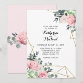 Succulente bloemen geometrische bruiloft uitnodigi kaart (Voorkant / Achterkant)