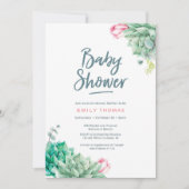 Succulente bloemen Meisje Baby shower Uitnodiging (Voorkant)