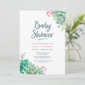 Succulente bloemen Meisje Baby shower Uitnodiging (Staand voorkant)