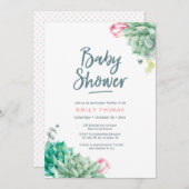 Succulente bloemen Meisje Baby shower Uitnodiging (Voorkant / Achterkant)