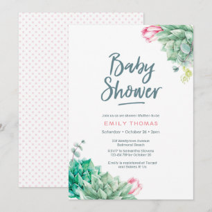 Succulente bloemen Meisje Baby shower Uitnodiging