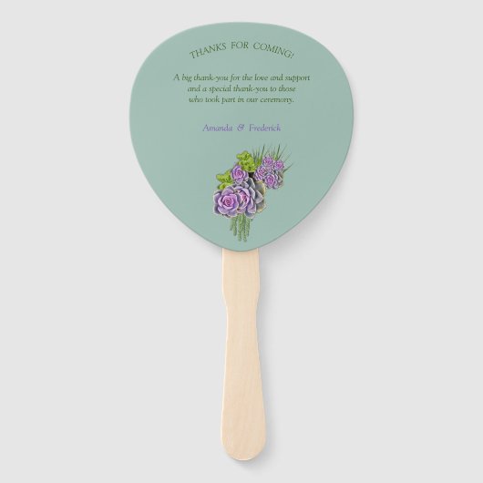 Succulente boeketten' voor een tuinbruiloft handwaaier (Achterkant)