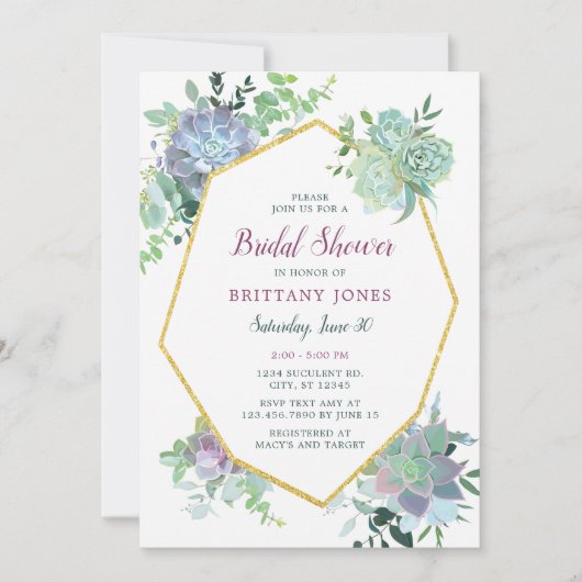 Succulente Bridal Shower Invitation Kaart (Voorkant)