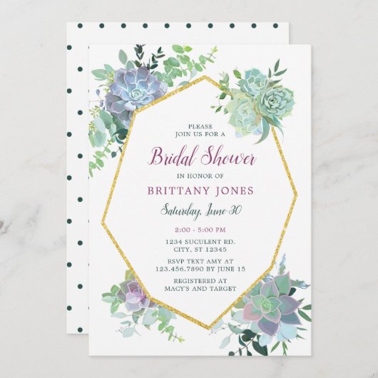 Succulente Bridal Shower Invitation Kaart (Voorkant / Achterkant)