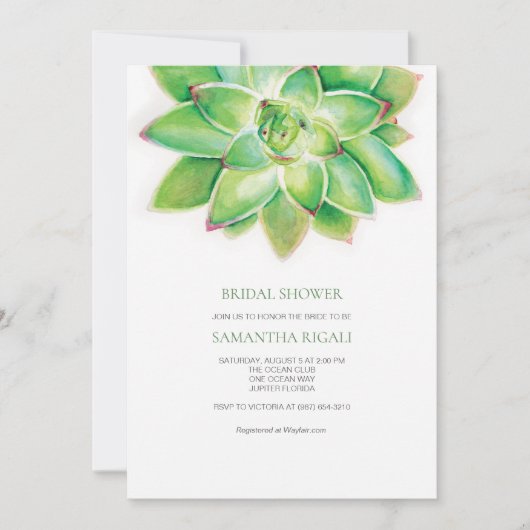 Succulente Bridal Shower Invitation, Waterverf Kaart (Voorkant)