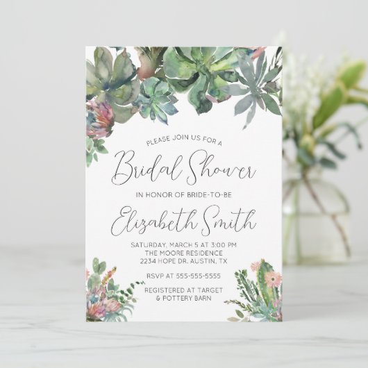 Succulente Bridal Shower Uitnodiging (Staand voorkant)