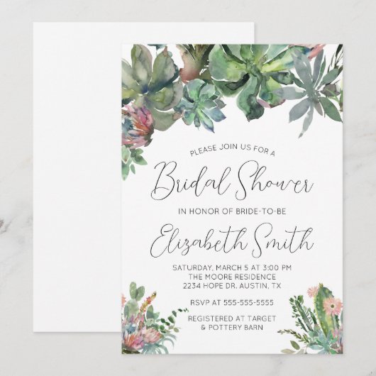 Succulente Bridal Shower Uitnodiging (Voorkant / Achterkant)
