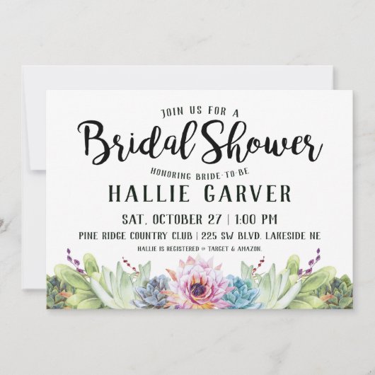 Succulente Bridal Shower Uitnodiging (Voorkant)