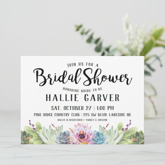 Succulente Bridal Shower Uitnodiging (Staand voorkant)