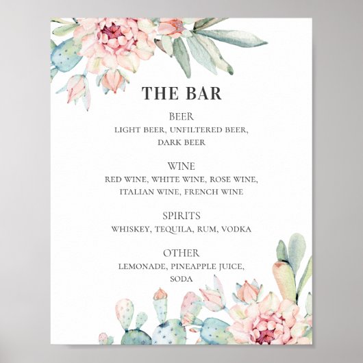 Succulente bruiloft. Drinken staaf met cactus-alco Poster (Voorkant)