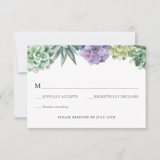 Succulente Bruiloft RSVP bijsluiter kaart (Voorkant)