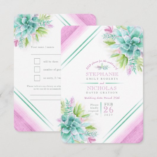 Succulente bruine bruine roze RSVP Kaartje (Voorkant / Achterkant)