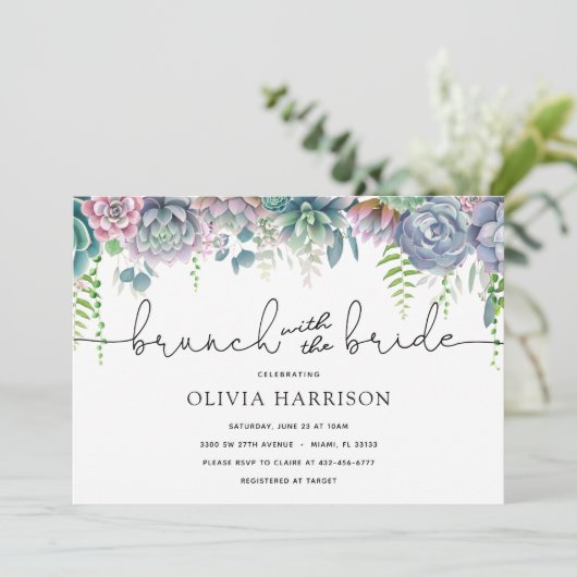 Succulente brunch met de bruidsdouche uitnodiging (Staand voorkant)