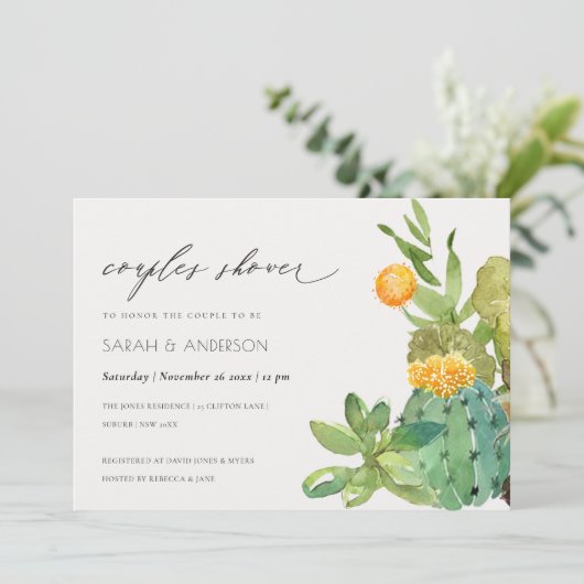 Succulente Cacti gele fauna Couples Shower Invite Bedankkaart (Staand voorkant)