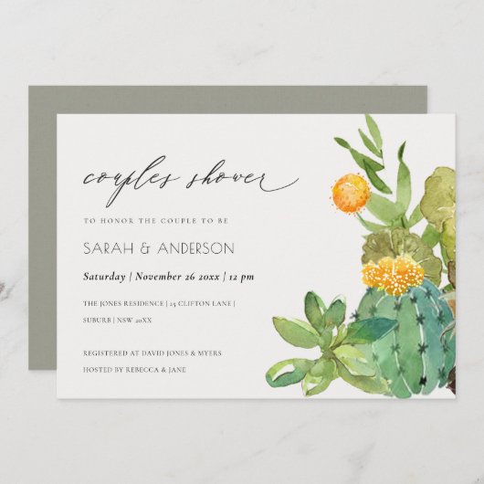 Succulente Cacti gele fauna Couples Shower Invite Bedankkaart (Voorkant / Achterkant)