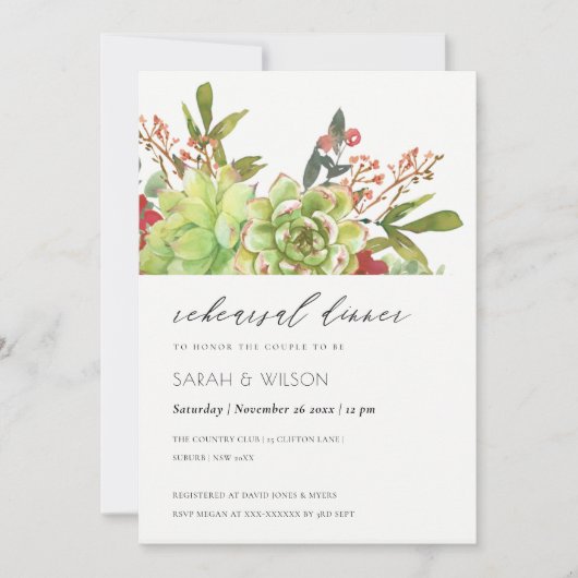 Succulente Cacti Red Flora repetitie Dinner Invite Bedankkaart (Voorkant)