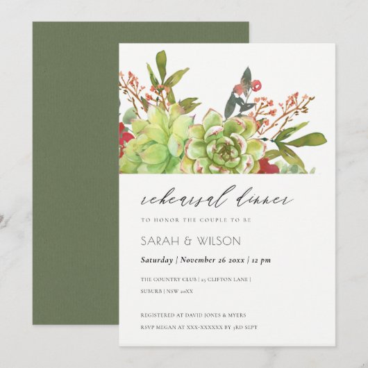 Succulente Cacti Red Flora repetitie Dinner Invite Bedankkaart (Voorkant / Achterkant)