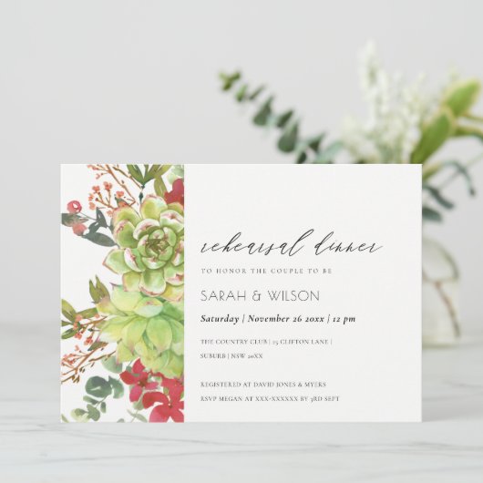 Succulente Cacti Red Flora repetitie Dinner Invite Bedankkaart (Staand voorkant)