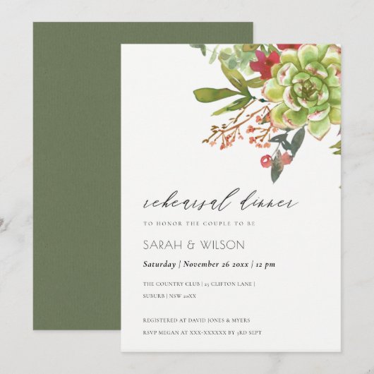 Succulente Cacti Red Flora repetitie Dinner Invite Bedankkaart (Voorkant / Achterkant)