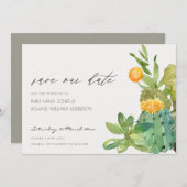 Succulente Cacti Yellow Fauna Save the Date Invite Bedankkaart (Voorkant / Achterkant)