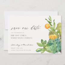 Succulente Cacti Yellow Fauna Save the Date Invite