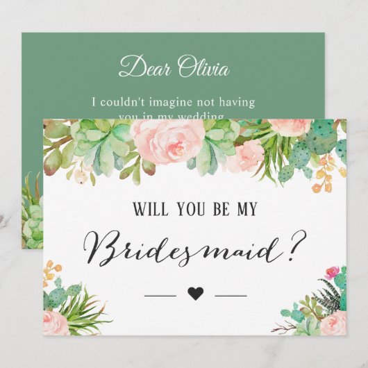 Succulente Cactus Floral zal je mijn Bridesmaid zi Kaart (Voorkant / Achterkant)