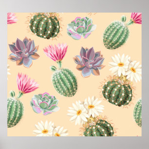 Succulente cactus: hoog detailpatroon poster