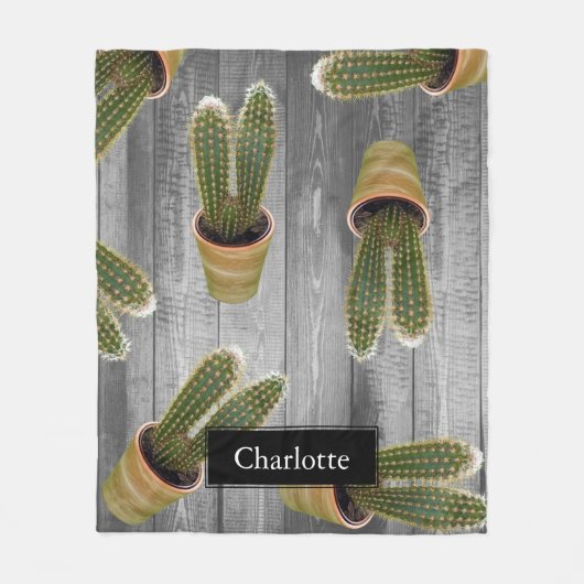 Succulente Cactus in Pots en Gray Wooden Planten Fleece Deken (Voorkant)