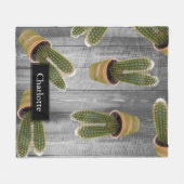Succulente Cactus in Pots en Gray Wooden Planten Fleece Deken (Voorkant (Horizontaal))