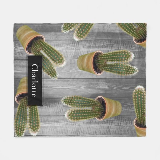 Succulente Cactus in Pots en Gray Wooden Planten Fleece Deken (Voorkant (Horizontaal))