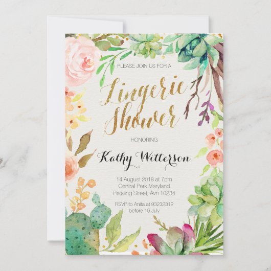 Succulente cactus Lingerie Shower-uitnodiging Kaart (Voorkant)