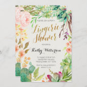Succulente cactus Lingerie Shower-uitnodiging Kaart (Voorkant / Achterkant)