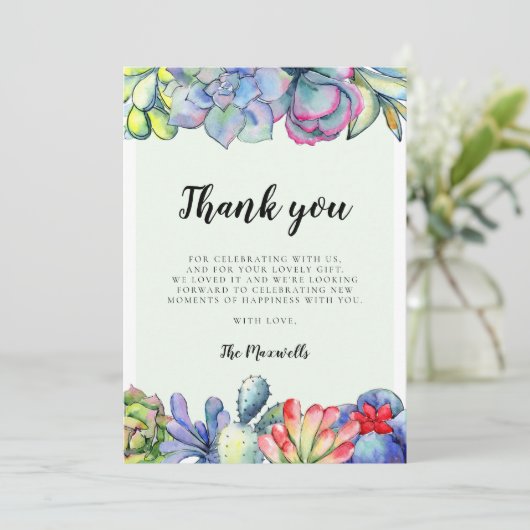 Succulente cactus waterverf Baby shower Bedankkaart (Staand voorkant)