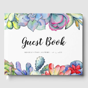 Succulente cactus waterverf Baby shower Gastenboek
