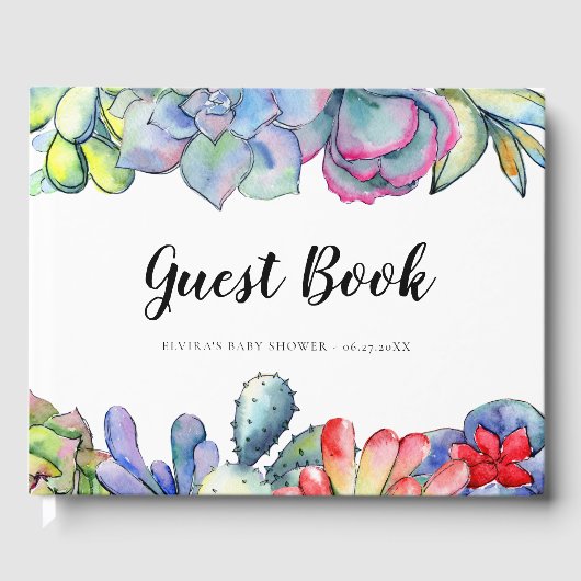 Succulente cactus waterverf Baby shower Gastenboek (Voorkant)