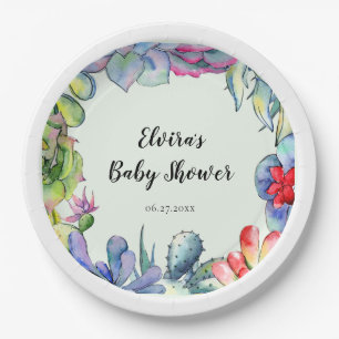Succulente cactus waterverf Baby shower Papieren Bordje