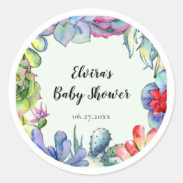 Succulente cactus waterverf Baby shower Ronde Sticker
