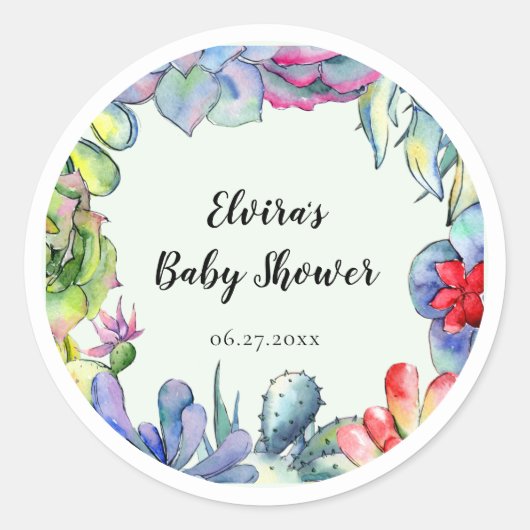 Succulente cactus waterverf Baby shower Ronde Sticker (Voorkant)
