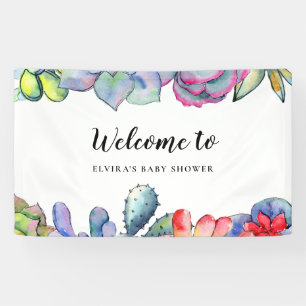 Succulente cactus waterverf Baby shower welkom Spandoek