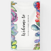 Succulente cactus waterverf Baby shower welkom Spandoek (Verticaal)